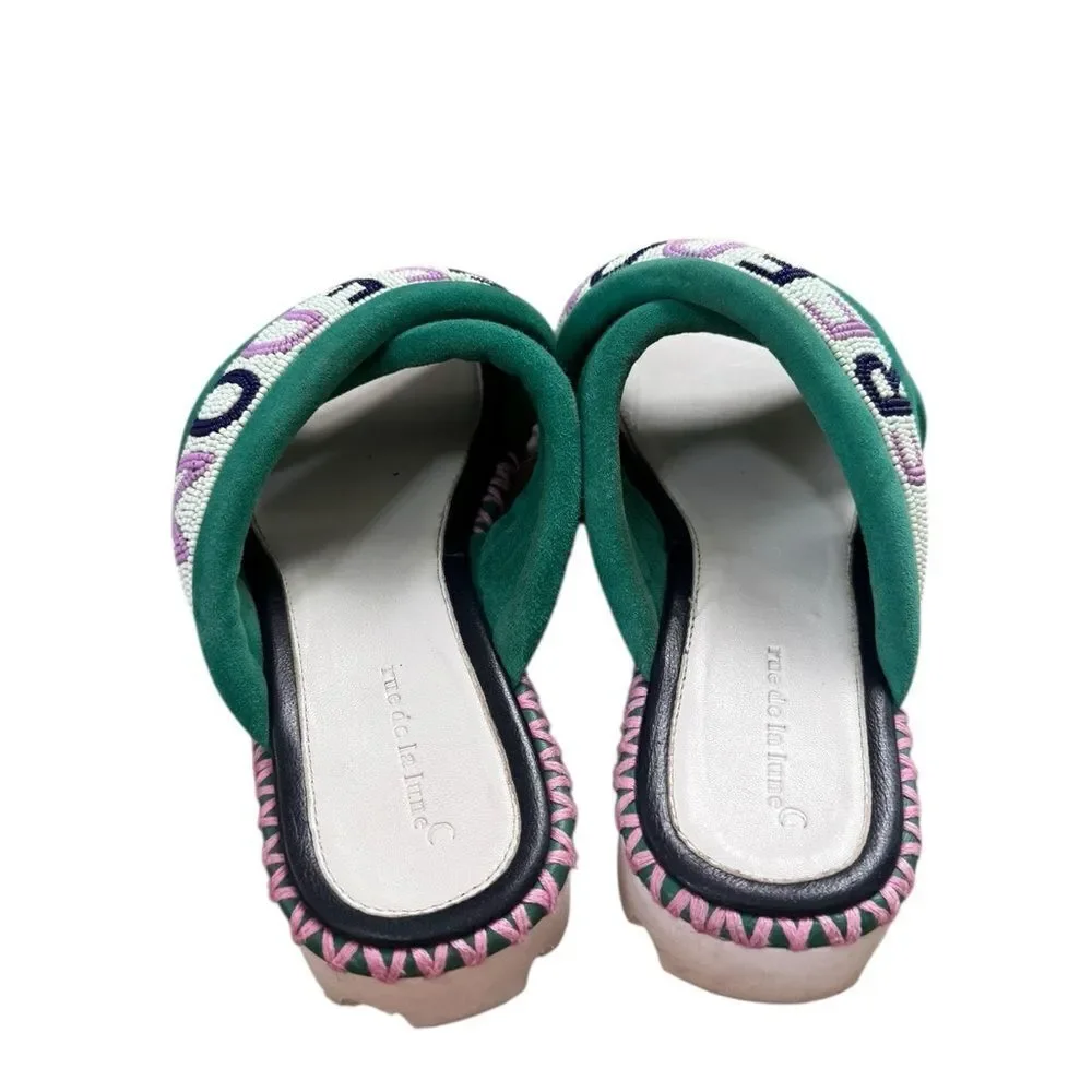 RUE DE LA LUNE beaded freedom sandals in green 7